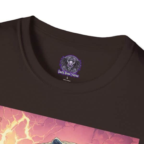 Zombie Smilodon Sabretooth Cat In Volcanic Wasteland Unisex T-Shirt - Image 19