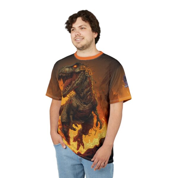 Zombie T-Rex Tyrannosaurus In Volcanic Wasteland Tee Unisex (AOP) - Image 30