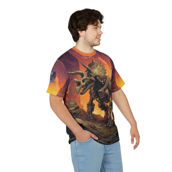Skeletal Zombie Triceratops In Volcanic Wasteland Tee Unisex (AOP) - Image 36