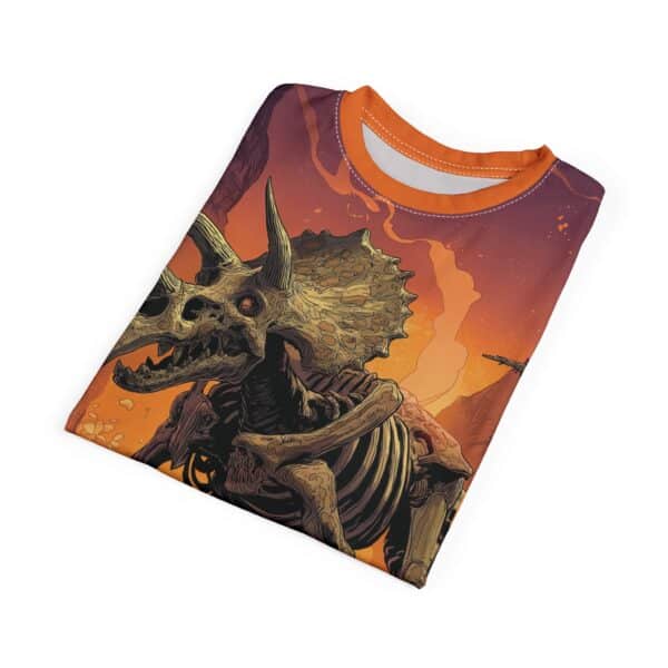 Skeletal Zombie Triceratops In Volcanic Wasteland Tee Unisex (AOP) - Image 40