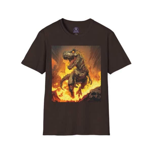 Zombie T-Rex Tyrannosaurus In Volcanic Wasteland Unisex T-Shirt - Image 17