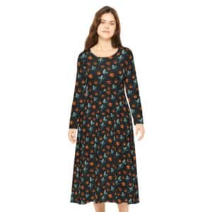 Ghosts & Pumpkins Pattern 3 Women's Long Sleeve Dance Dress | Charming Evening Wear, Boho Chic Style, Perfect for Parties, Special Occasions, Dancing Events