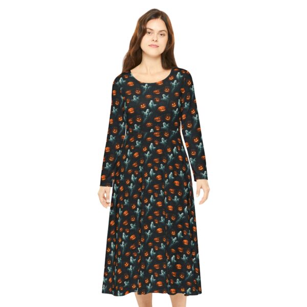 Ghosts & Pumpkins Pattern 3 Women's Long Sleeve Dance Dress | Charming Evening Wear, Boho Chic Style, Perfect for Parties, Special Occasions, Dancing Events