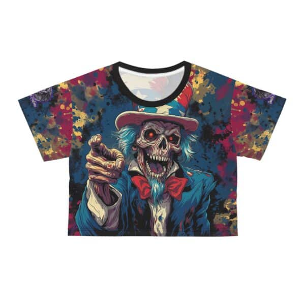Pop Art Tee Uncle Sam Patriotic 4th Of July Skeletal Uncle Sam Pop 60's Art Style Tee Women's Crop (AOP) - Image 5
