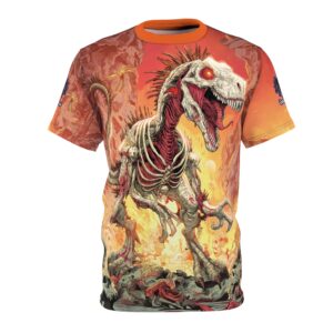 Zombie Raptor Velociraptor In Volcanic Wasteland Tee Unisex (AOP)