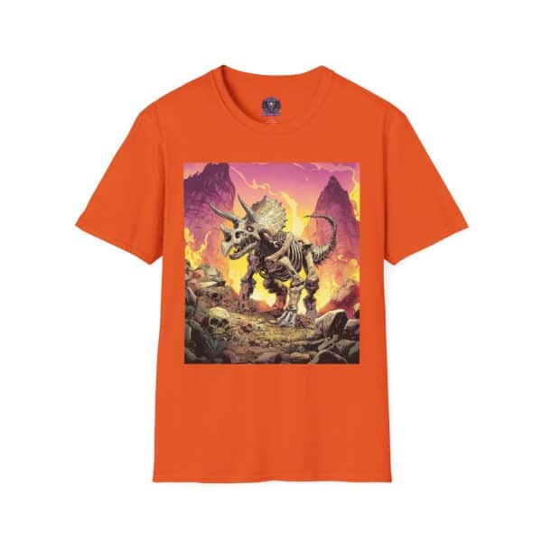 Skeletal Zombie Triceratops In Volcanic Wasteland Unisex T-Shirt - Image 13