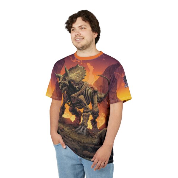 Skeletal Zombie Triceratops In Volcanic Wasteland Tee Unisex (AOP) - Image 30