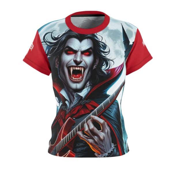 Monster Mosh 2024 Tour Drac on Guitar MM-D001 Women's Cut & Sew Tee (AOP) - Red or Light Blue Sleeves - Image 2