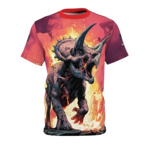 Zombie Triceratops In Volcanic Wasteland Tee Unisex (AOP)