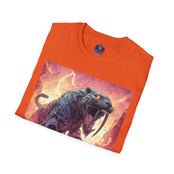 Zombie Smilodon Sabretooth Cat In Volcanic Wasteland Unisex T-Shirt - Image 16