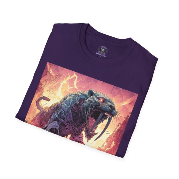 Zombie Smilodon Sabretooth Cat In Volcanic Wasteland Unisex T-Shirt - Image 44