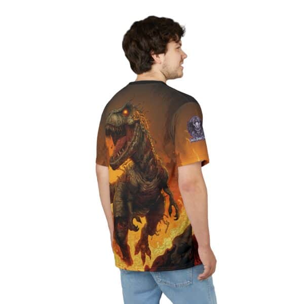 Zombie T-Rex Tyrannosaurus In Volcanic Wasteland Tee Unisex (AOP) - Image 13