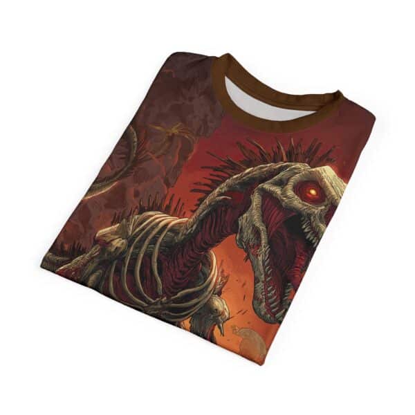 Zombie Raptor Velociraptor In Volcanic Wasteland Tee Unisex (AOP) - Image 20