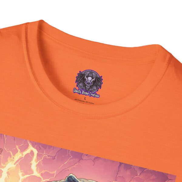 Zombie Smilodon Sabretooth Cat In Volcanic Wasteland Unisex T-Shirt - Image 11