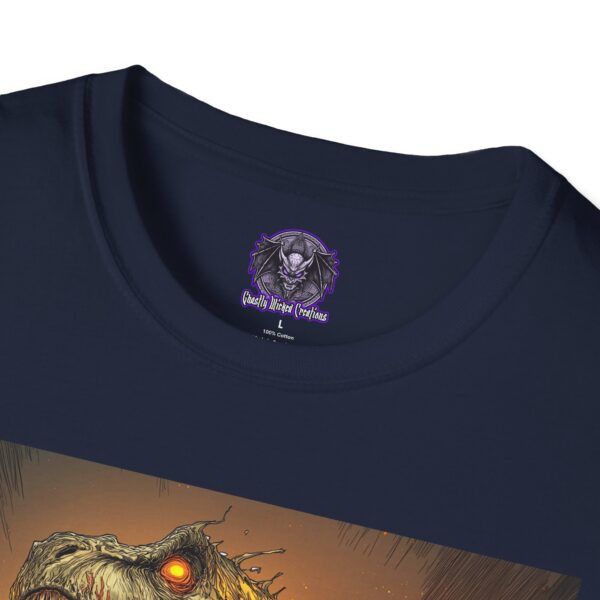 Zombie T-Rex Tyrannosaurus In Volcanic Wasteland Unisex T-Shirt - Image 63