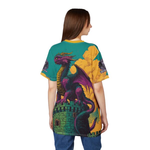 Dragon Guarding Castle Tower 60's Pop Art Style Unisex Tee (AOP) - Image 34