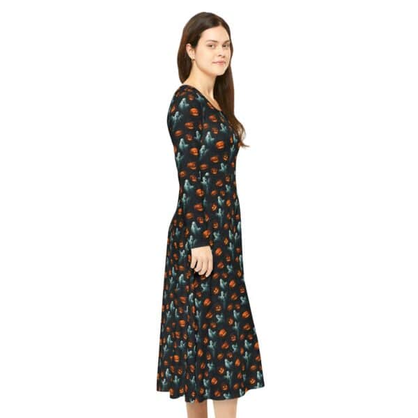 Ghosts & Pumpkins Pattern 3 Women's Long Sleeve Dance Dress | Charming Evening Wear, Boho Chic Style, Perfect for Parties, Special Occasions, Dancing Events - Image 6