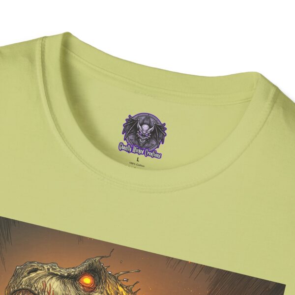 Zombie T-Rex Tyrannosaurus In Volcanic Wasteland Unisex T-Shirt - Image 23