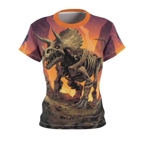 Skeletal Zombie Triceratops In Volcanic Wasteland Tee Women's (AOP) - Image 2