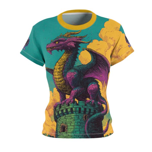 Dragon Guarding Castle Tower 60's Pop Art Style Women's Tee (AOP) - Image 2