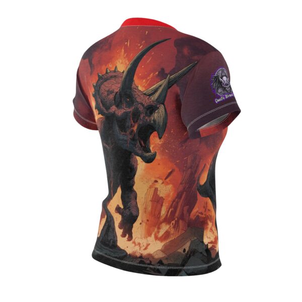 Zombie Triceratops In Volcanic Wasteland Tee Women's (AOP) - Image 4