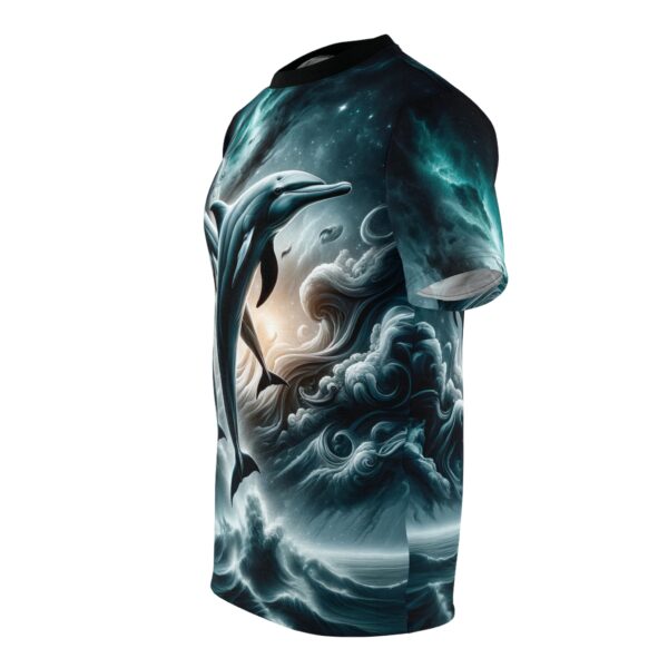 Dolphins Jumping WD-D007 By Wyldesigns Unisex Cut & Sew Tee (AOP) - Image 3