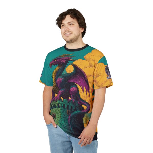 Dragon Guarding Castle Tower 60's Pop Art Style Unisex Tee (AOP) - Image 10