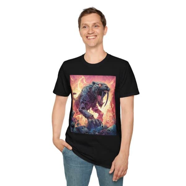 Zombie Smilodon Sabretooth Cat In Volcanic Wasteland Unisex T-Shirt - Image 6