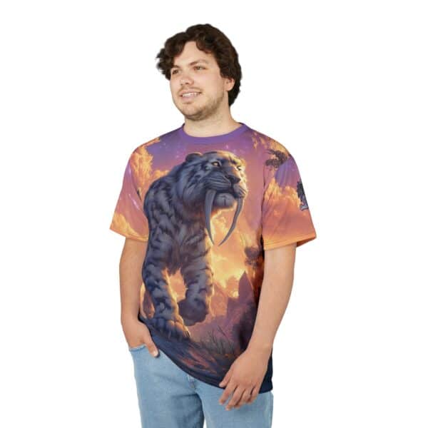 Prehistoric Smilodon aka Sabre-Tooth Tiger VI Unisex Tee (AOP) - Image 10