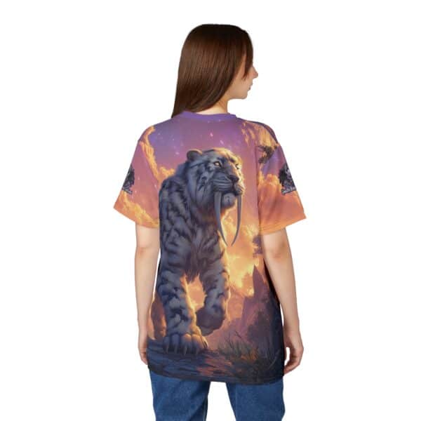 Prehistoric Smilodon aka Sabre-Tooth Tiger VI Unisex Tee (AOP) - Image 14