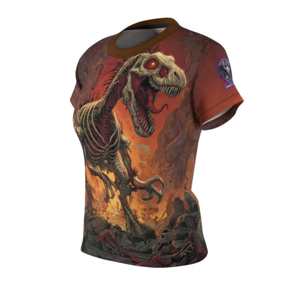 Zombie Raptor Velociraptor In Volcanic Wasteland Tee Women's (AOP) - Image 6