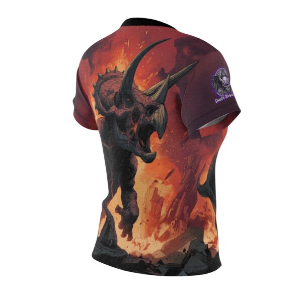 Zombie Triceratops In Volcanic Wasteland Tee Women's (AOP) - Image 7