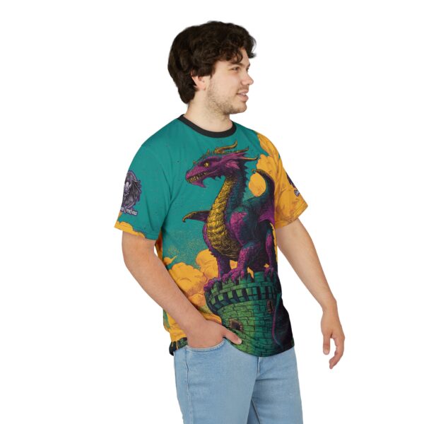 Dragon Guarding Castle Tower 60's Pop Art Style Unisex Tee (AOP) - Image 16