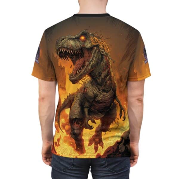 Zombie T-Rex Tyrannosaurus In Volcanic Wasteland Tee Unisex (AOP) - Image 12