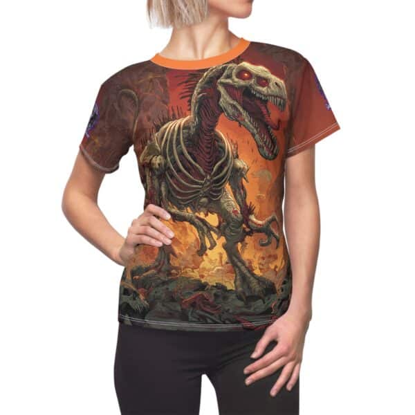 Zombie Raptor Velociraptor In Volcanic Wasteland Tee Women's (AOP)