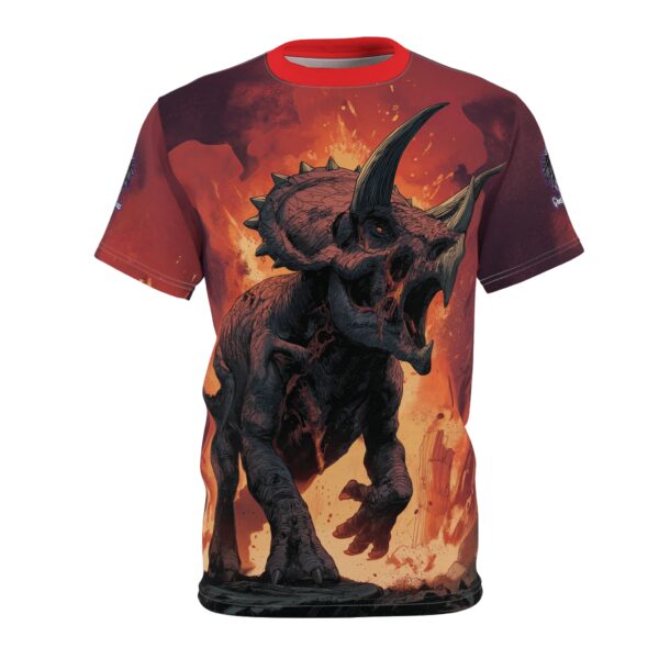 Zombie Triceratops In Volcanic Wasteland Tee Unisex (AOP) - Image 21