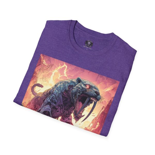 Zombie Smilodon Sabretooth Cat In Volcanic Wasteland Unisex T-Shirt - Image 40