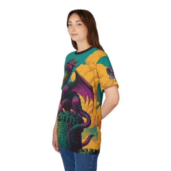 Dragon Guarding Castle Tower 60's Pop Art Style Unisex Tee (AOP) - Image 18