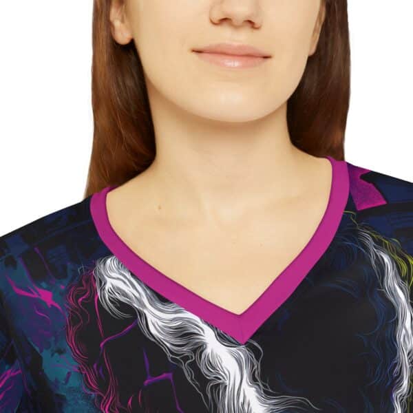 Bride Of Frankenstein Pop 60's Art Style Women's Long Sleeve V-neck Shirt (AOP) - Image 8