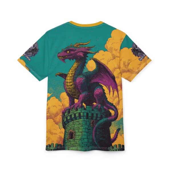 Dragon Guarding Castle Tower 60's Pop Art Style Unisex Tee (AOP) - Image 27