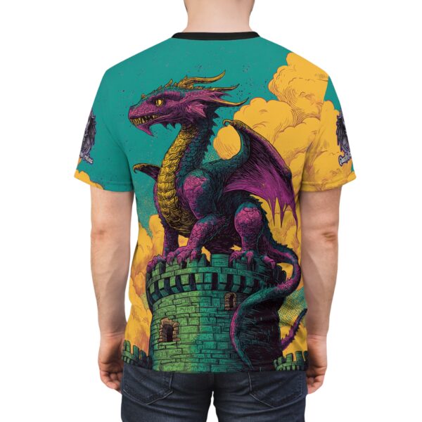 Dragon Guarding Castle Tower 60's Pop Art Style Unisex Tee (AOP) - Image 12