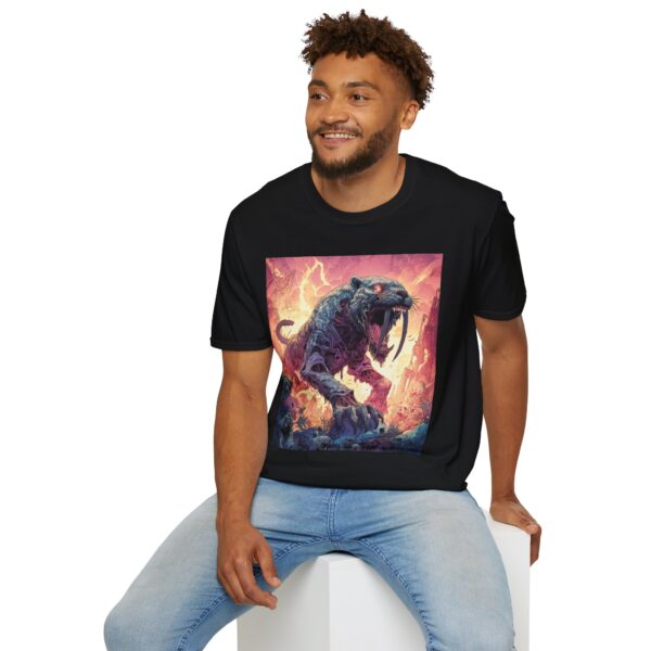 Zombie Smilodon Sabretooth Cat In Volcanic Wasteland Unisex T-Shirt - Image 5