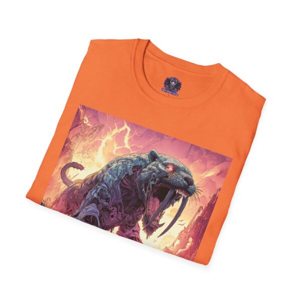 Zombie Smilodon Sabretooth Cat In Volcanic Wasteland Unisex T-Shirt - Image 12