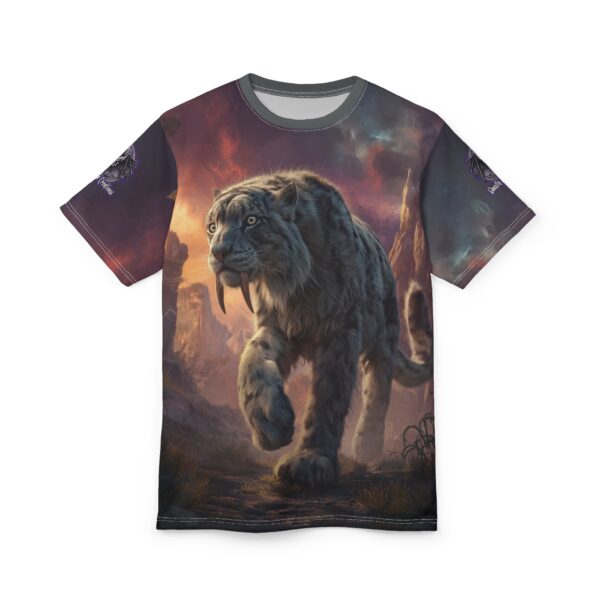 Prehistoric Smilodon aka Sabre-Tooth Tiger II Unisex Tee (AOP) - Image 29