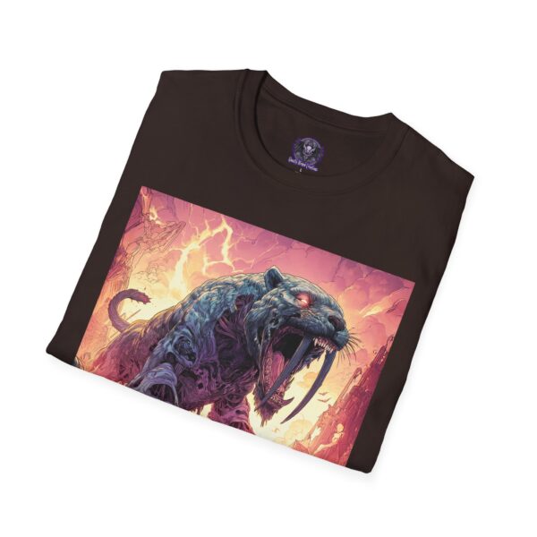 Zombie Smilodon Sabretooth Cat In Volcanic Wasteland Unisex T-Shirt - Image 20