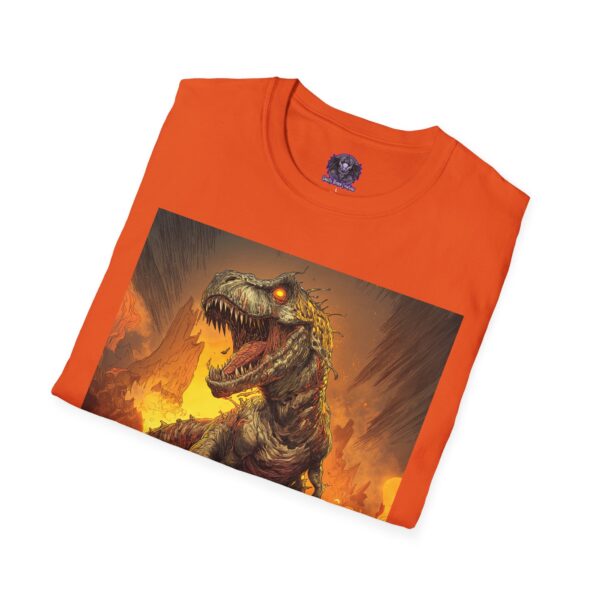 Zombie T-Rex Tyrannosaurus In Volcanic Wasteland Unisex T-Shirt - Image 16