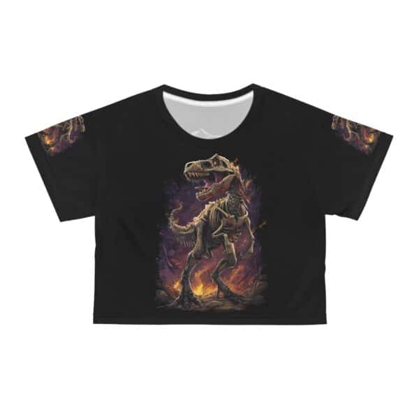 Skeletal T-Rex Graphic Crop Tee, Tyrannosaurus,  Fun Summer Women's Top, Dino Lover Gift, Adventure Style Tee (AOP) - Image 2
