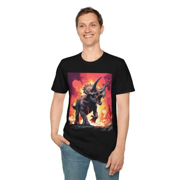 Zombie Triceratops In Volcanic Wasteland Unisex T-Shirt - Image 6