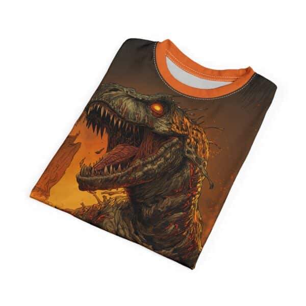 Zombie T-Rex Tyrannosaurus In Volcanic Wasteland Tee Unisex (AOP) - Image 40