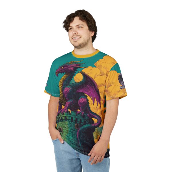 Dragon Guarding Castle Tower 60's Pop Art Style Unisex Tee (AOP) - Image 30